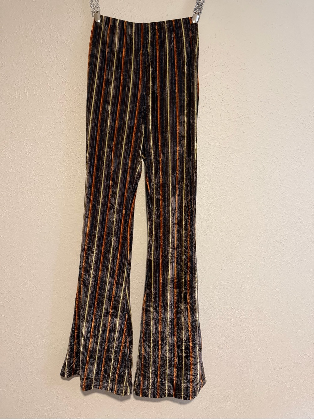 Crushed velvet high rise Striped Flare Pants